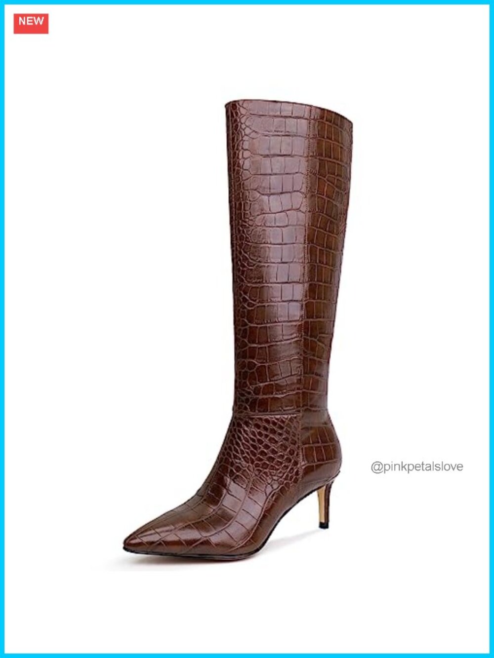 Knee High Boots Pointed Toe Kitten Heel Side Full Zipper PU Leather
